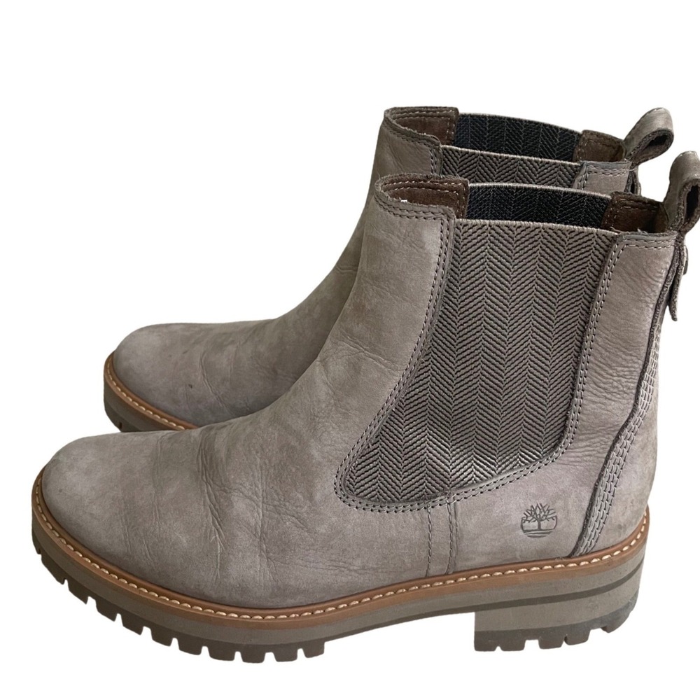 Timberland Courmayeur Valley Chelsea Boots Taupe Grey Nubuck Leather Womens 8.5
